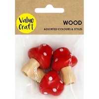 Craft Wooden Red Mushrooms - 4cm 3 Pack