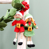 Felt Christmas Hanging Elves - Set of 2