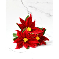 Felt Red Poinsettia Flowers (Set of 3 Stems)