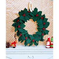 Felt Holly Wreath with Red Berries (33cm diameter)